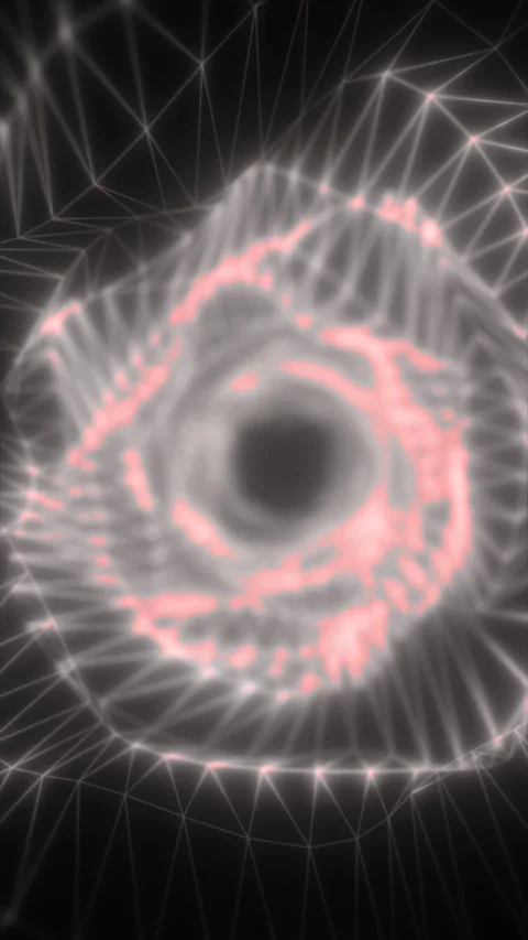 Futuristic wireframe eye vortex with glowing pink ring and digital mesh net.. Stock Footage 328356236