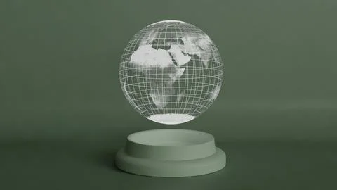 Futuristic Wireframe Globe on Elegant Minimalist Pedestal in Modern Design Stock Illustration