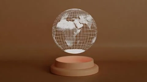 Futuristic Wireframe Globe on Elegant Minimalist Pedestal in Modern Design Stock Illustration