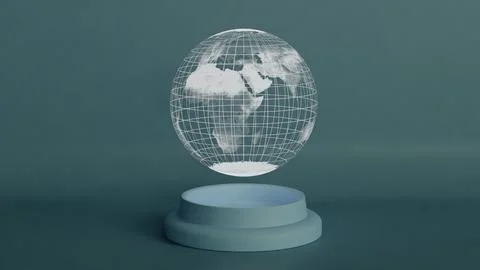 Futuristic Wireframe Globe on Elegant Minimalist Pedestal in Modern Design Stock Illustration