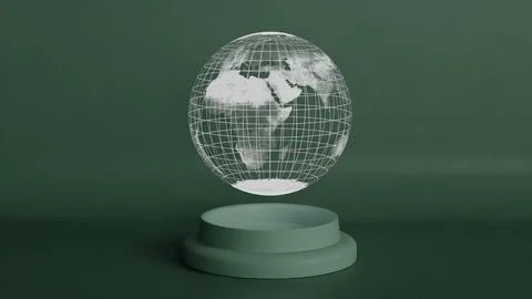 Futuristic Wireframe Globe on Elegant Minimalist Pedestal in Modern Design Stock Illustration