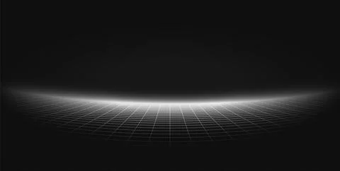 Futuristic wireframe grid curves in darkness. Digital horizon. Retro tech and 스톡 일러스트