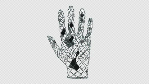 Futuristic Wireframe Hand Rotating Seamless Loop with Transparency. 4K Stock Footage 318290452