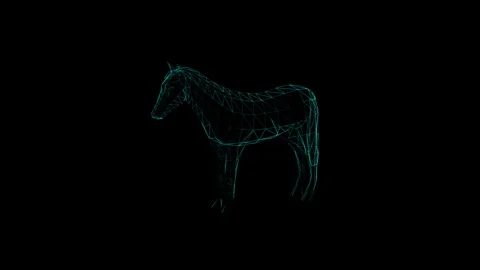 Futuristic Wireframe Horse Design in a Dark Digital Environment 库存影片 343217986