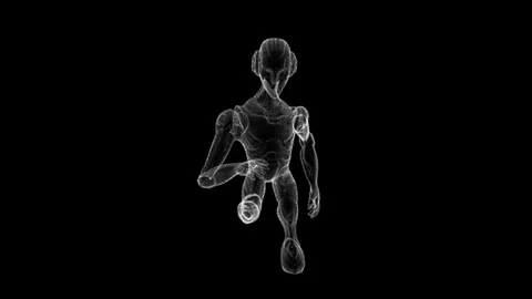 Futuristic Wireframe Humanoid in Motion Against a Black Background Stock Footage 339057859