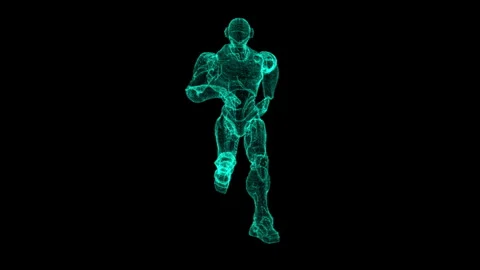 Futuristic Wireframe Humanoid Robot in Motion Against Black Background Stock Footage 339056978