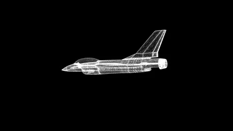 Futuristic Wireframe Jet Design in Black Background Stock Footage 341778640