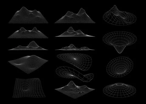 Futuristic wireframe mesh grid. 3d vector shapes Stock Illustration