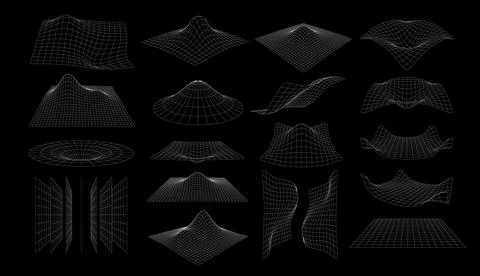 Futuristic wireframe mesh grid, abstract 3D shapes Stock Illustration