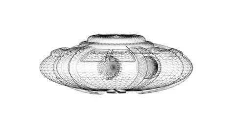 A futuristic wireframe model of a UFO showcasing intricate geometric pattern Stockillustratie