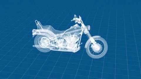 Futuristic Wireframe of a Motorcycle on a Blue Grid Background Illustrazione stock