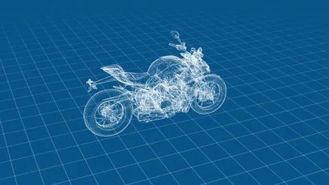 Futuristic Wireframe Motorcycle Design on Grid Blueprint Background Stock Illustration