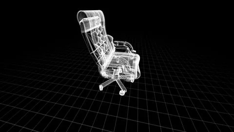 Futuristic Wireframe Office Chair Design on Black Grid Background 스톡 일러스트