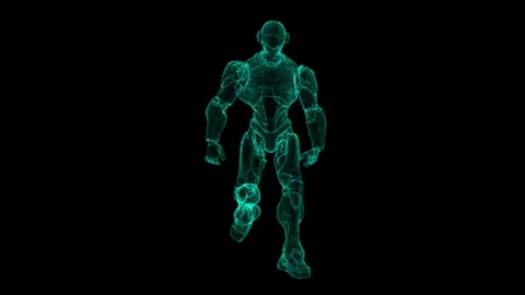Futuristic Wireframe Robot: Digital Art of a Humanoid in Neon Green Aura Stock Footage 339057688