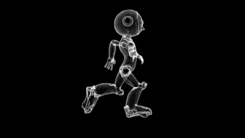 Futuristic Wireframe Robot Running in Motion on Black Background 库存影片 339059343