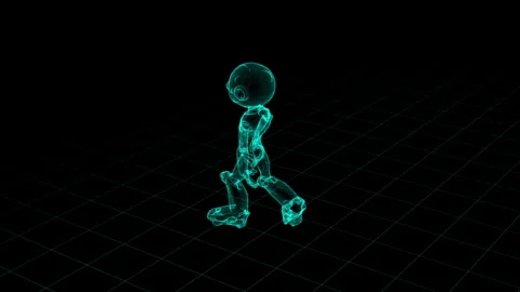 Futuristic Wireframe Robot Walking Animation in Digital Grid Environment Stock Footage 339059421
