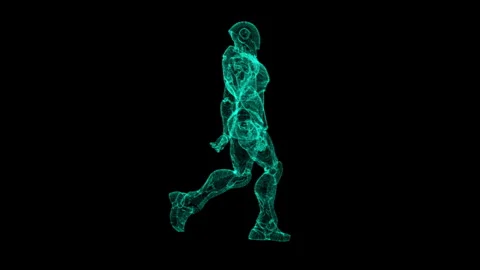 Futuristic Wireframe Robot Walking in Virtual Reality Digital Artwork Stock Footage 339056998