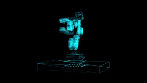 Futuristic Wireframe Robotic Arm with Neon Blue Highlights on Black Backgroun Stock Footage 344660759