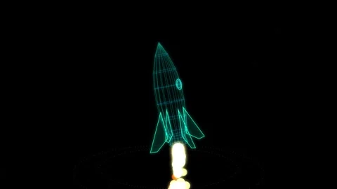 Futuristic Wireframe Rocket Launch and Glowing Fire Thruster Loop Stock Footage 346332954