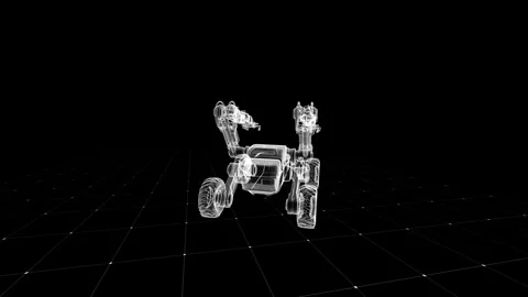 Futuristic Wireframe Rover Concept with Transparent 3D Model and Dynamic Gr.. Stock Footage 339141652