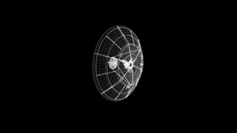 Futuristic Wireframe Satellite Dish in Total Darkness Silhouette Artistry Stock Footage 341778714