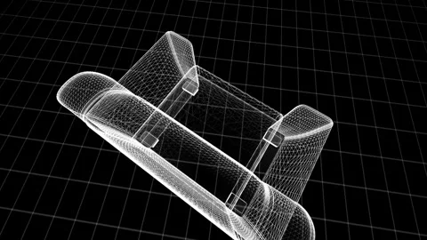 Futuristic Wireframe Sofa Design in Black and White on Grid Background Vídeos de archivo 344530799
