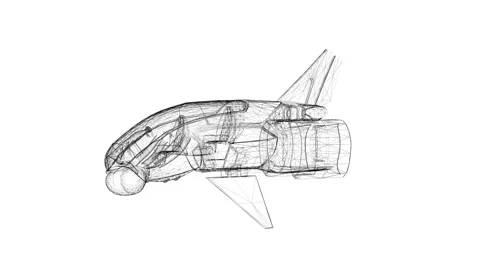 Futuristic Wireframe Spacecraft Design with Detailed Aerodynamic Features Stock Footage 344728404