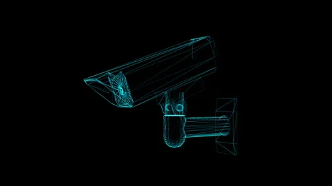 Futuristic Wireframe Surveillance Camera on Black Background Visualization 库存影片 334587716