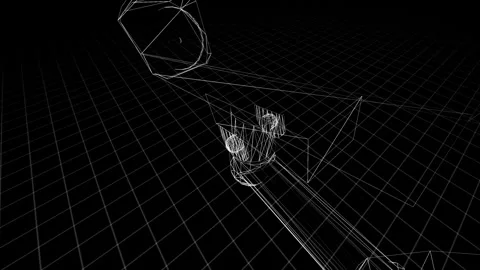 Futuristic Wireframe Surveillance Camera with Geometric Grid Background Video stock 334588550