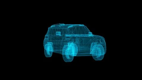 Futuristic Wireframe SUV in 3D Digital Rendering Against Black Background Illustrazione stock