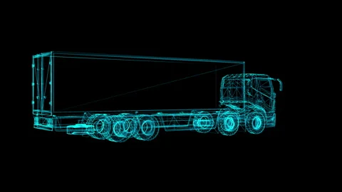 Futuristic Wireframe Truck Design in Neon Blue Wireframe Technology Art 库存影片 344734342