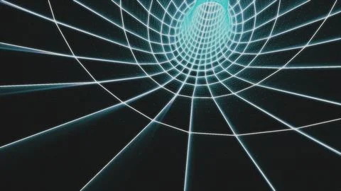 Futuristic Wireframe Tunnel Background. Abstract Cyber Digital Grid Corridor Stock Illustration