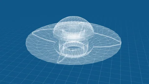 Futuristic Wireframe UFO on Dark Grid Technology Background Art 库存影片 344709995