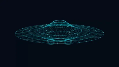 Futuristic Wireframe Ufo Model Spinning for Abstract Science Tech Projects 動画素材 335257119