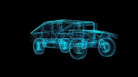 Futuristic Wireframe Vehicle Concept on Black Background Illustrazione stock
