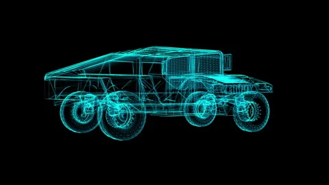 Futuristic Wireframe Vehicle Design Concept in Neon Blue Stock Footage 344735274