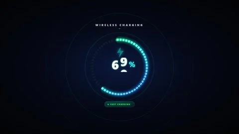 Futuristic wireless charging indicator with glowing neon lights and percent.. 動画素材 336365137