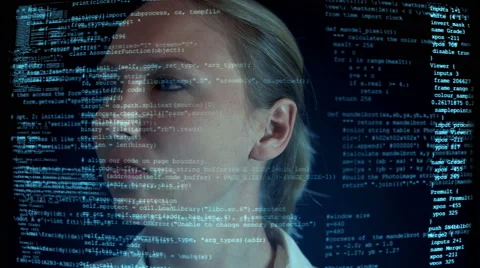 Futuristic worker observing overlayed layers of code in front of her 4K Vídeo Stock 52792832