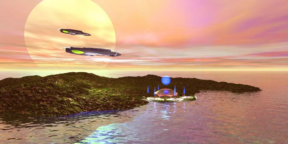 A futuristic world on another planet. Ilustración de archivo