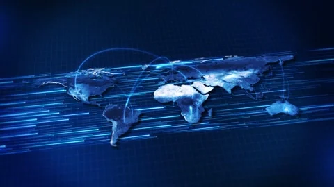 Futuristic World Connectivity Map with Global Data Transfer Lines Stock Footage 342626865