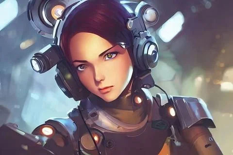 Futuristic World, cyborgs and robots, Artificial intelligence, technology. Illustrazione stock
