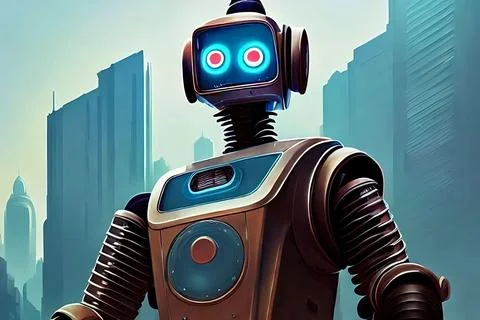 Futuristic World, cyborgs and robots, Artificial intelligence, technology. Stock Illustration