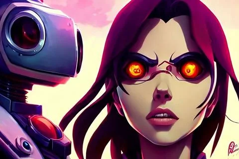 Futuristic World, cyborgs and robots, Artificial intelligence, technology. Illustrazione stock