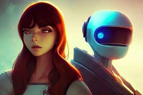 Futuristic World, cyborgs and robots, Artificial intelligence, technology. Illustrazione stock