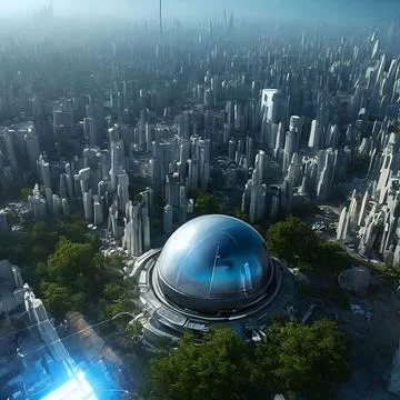 Futuristic World, dome, Artificial intelligence, technology, AI automation Ilustración de archivo