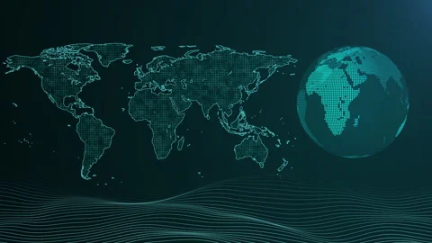 Futuristic World Map and Data Connections, Global Technology Network Stock Footage 339057643