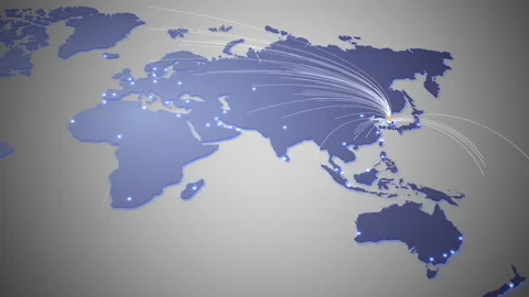 Futuristic world map with glowing connection Video stock 318503002