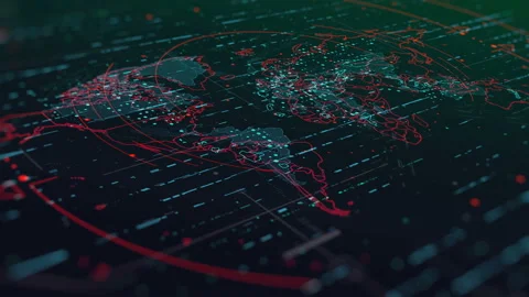 Futuristic World Map with Highlighted Elements Stock Footage 121801740