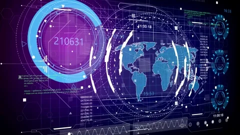 Futuristic world map hologram with dynamic data display presents global analytic 스톡 동영상 313652422