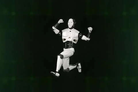 Futuristic world robots are running. Presentation of technology with robots.. Illustration